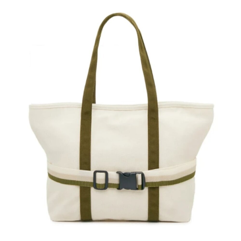 NWT DSW Exclusive Ivory Green Canvas Tote Bag with Travel Strap - Picture 2 of 12